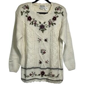 Bobbie Brooks Vintage Hand Knitted Sweater Size Medium Embellished Coquette